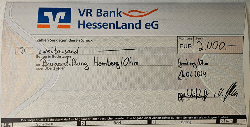 Spendenscheck VR-Bank